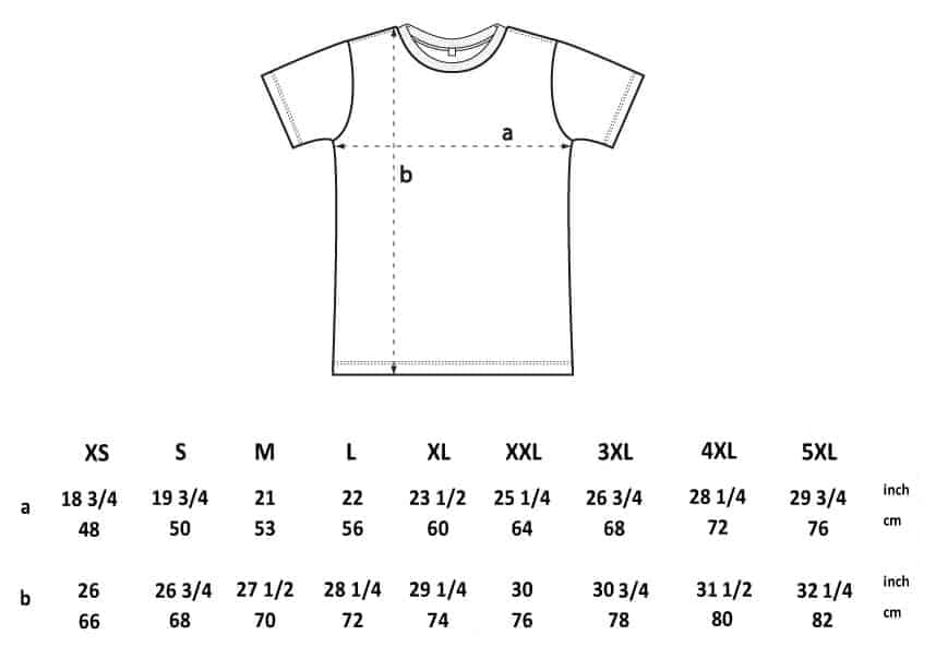 Unisex t-shirt size guide